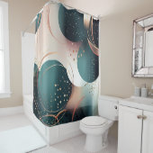 ティール（緑がかった色）及び赤面ピンク抽象芸術モダンデザイン シャワーカーテン (インサイチュ)