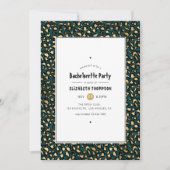 ティール（緑がかった色）及び金ゴールドアニマルプリントバチェロレッテ 招待状 (正面)