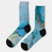 ティール(緑がかった色)及び金ゴールドアルコールインク抽象芸術液芸術 ソックス (左)