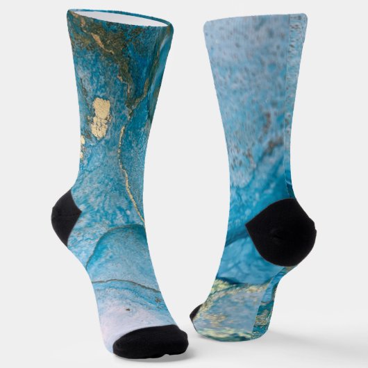 ティール(緑がかった色)及び金ゴールドアルコールインク抽象芸術液芸術 ソックス (傾斜あり)