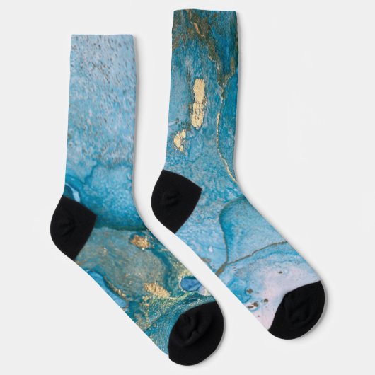 ティール(緑がかった色)及び金ゴールドアルコールインク抽象芸術液芸術 ソックス (右)