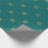 ティール（緑がかった色）及び金ゴールドアンティークフローラ ラッピングペーパー (角)