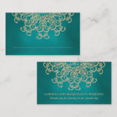 ティール(緑がかった色)及び金ゴールドインディアンインスパイア着座座席表 プレイスカード (正面/裏面)