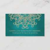 ティール(緑がかった色)及び金ゴールドインディアンインスパイア着座座席表 プレイスカード (裏面)