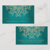 ティール(緑がかった色)及び金ゴールドインディアンインスパイア着座座席表 プレイスカード (正面/裏面)