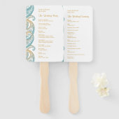 ティール（緑がかった色）及び金ゴールドインディアンペイズリー結婚式 プログラム ハンドファン (正面&裏面)