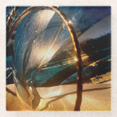 ティール(緑がかった色)及び金ゴールドガラスコースター ガラスコースター (正面)