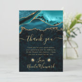 ティール（緑がかった色）及び金ゴールドグリッターアゲートブライダルシャワー サンキューカード (スタンド正面)