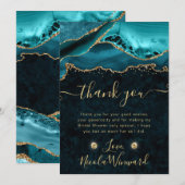 ティール（緑がかった色）及び金ゴールドグリッターアゲートブライダルシャワー サンキューカード (正面/裏面)