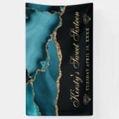 ティール(緑がかった色)及び金ゴールドグリッターアゲートSweet sixteen 横断幕 (縦)