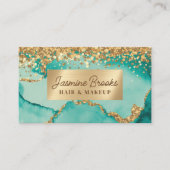 ティール(緑がかった色)及び金ゴールドグリッターグラム 名刺 (正面)