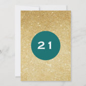 ティール(緑がかった色)及び金ゴールドグリッターサプライズパーティー誕生日 招待状 (裏面)
