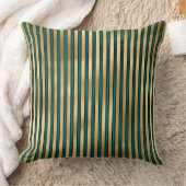 ティール（緑がかった色）及び金ゴールドストライプの及びフローラ枕 クッション (ブランケット)