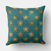 ティール（緑がかった色）及び金ゴールドストライプの及びフローラ枕 クッション (裏面)