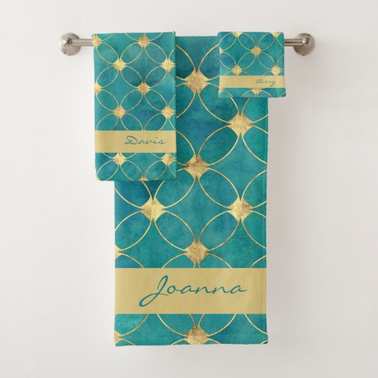ティール(緑がかった色)及び金ゴールドバスタオルセット バスタオルセット (インサイチュ)