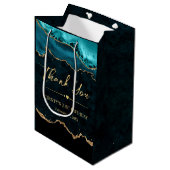 ティール（緑がかった色）及び金ゴールドフェイクグリッターアゲート誕生日 ミディアムペーパーバッグ (正面アングル)