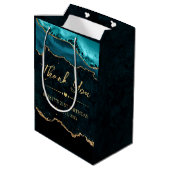 ティール（緑がかった色）及び金ゴールドフェイクグリッターアゲート誕生日 ミディアムペーパーバッグ (裏面アングル)