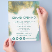 ティール(緑がかった色)及び金ゴールドモダンアートインク事業フライヤー チラシ (手)