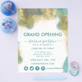 ティール(緑がかった色)及び金ゴールドモダンアートインク事業フライヤー チラシ (シングル)