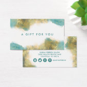 ティール(緑がかった色)及び金ゴールドモダンアート液インクギフトカード (デスク)