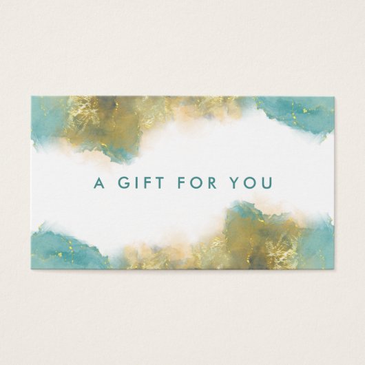 ティール(緑がかった色)及び金ゴールドモダンアート液インクギフトカード (正面)