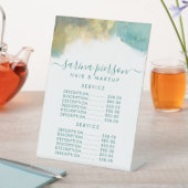 ティール（緑がかった色）及び金ゴールドモダンアート液体インクのサービス価格 台座サイン (インサイチュ)