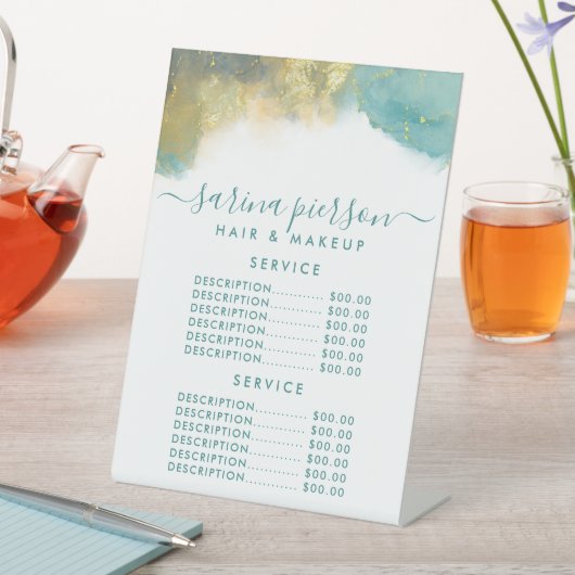 ティール（緑がかった色）及び金ゴールドモダンアート液体インクのサービス価格 台座サイン (インサイチュ)