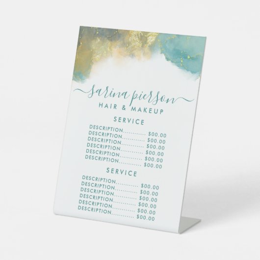 ティール（緑がかった色）及び金ゴールドモダンアート液体インクのサービス価格 台座サイン (正面)