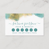 ティール（緑がかった色）及び金ゴールドモダンアート液水カラーインク ロイヤリティカード (正面)