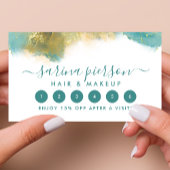 ティール（緑がかった色）及び金ゴールドモダンアート液水カラーインク ロイヤリティカード