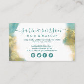 ティール（緑がかった色）及び金ゴールドモダンアート液水カラーインク 予約カード (裏面)