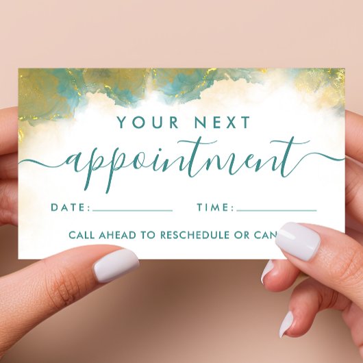 ティール（緑がかった色）及び金ゴールドモダンアート液水カラーインク 予約カード