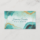 ティール(緑がかった色)及び金ゴールドモダングリッター 名刺 (正面)