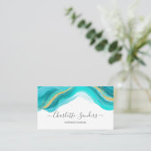 ティール（緑がかった色）及び金ゴールドモダン水彩アートインク 名刺 (スタンド正面)