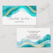 ティール（緑がかった色）及び金ゴールドモダン水彩アートインク 名刺 (正面/裏面)