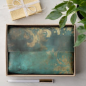 ティール(緑がかった色)及び金ゴールド動揺して素朴ヴィンテージグランジ 薄葉紙 (ギフト)