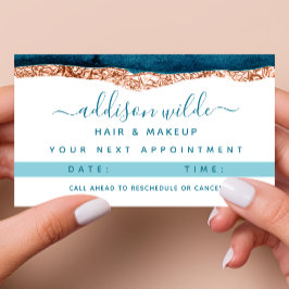 ティール（緑がかった色）及び金ゴールド水彩アポイントメントカード 予約カード