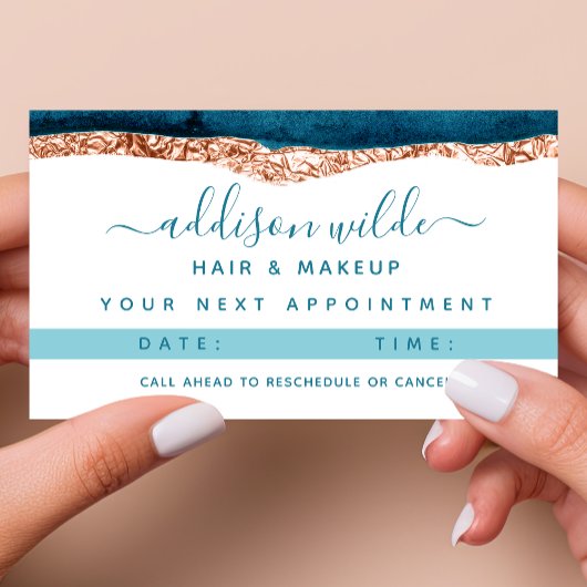 ティール（緑がかった色）及び金ゴールド水彩アポイントメントカード 予約カード