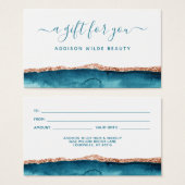 ティール（緑がかった色）及び金ゴールド水彩ギフトカード (正面&裏面)