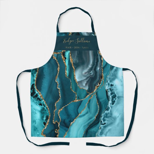 ティール(緑がかった色)及び金ゴールド瑪瑙美しいプロフェッショナルエプロン エプロン (正面)