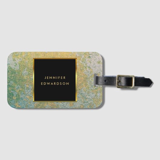 ティール(緑がかった色)及び金ゴールド石エレガント帯 ラゲッジタグ (正面横)