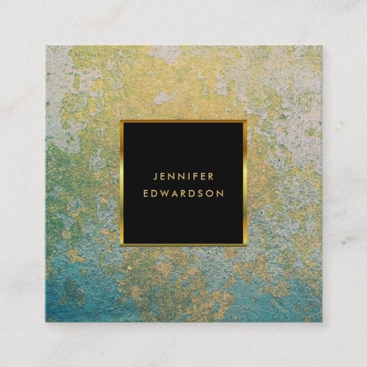 ティール（緑がかった色）及び金ゴールド石プロフェッショナル スクエア名刺 (正面)