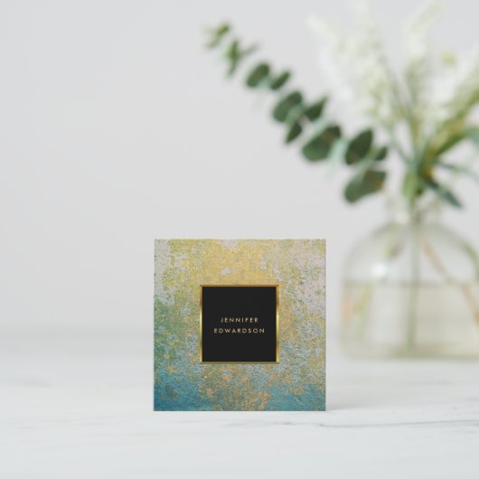 ティール(緑がかった色)及び金ゴールド石プロフェッショナル スクエア名刺 (スタンド正面)