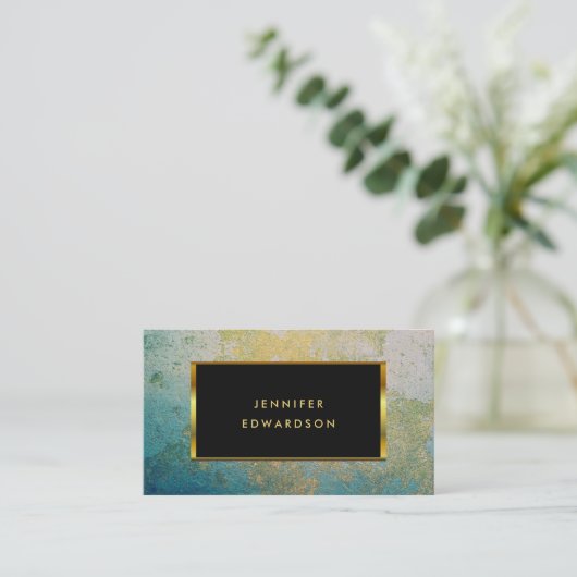 ティール(緑がかった色)及び金ゴールド石QRコードプロフェッショナル 名刺 (スタンド正面)