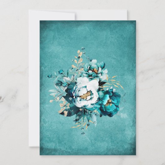 ティール（緑がかった色）及び金ゴールド結婚テンプレート 招待状 (裏面)