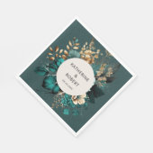 ティール(緑がかった色)及び金ゴールド結婚フローラ紙 スタンダードランチョンナプキン (角)