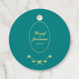 ティール（緑がかった色）及び金ゴールド結婚式の引き出物ラベル フェイバータグ
