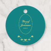ティール(緑がかった色)及び金ゴールド結婚式の引き出物ラベル フェイバータグ (裏面)