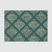 ティール（緑がかった色）及び金箔アンティーク模様 薄葉紙 (正面)