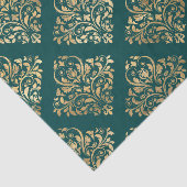 ティール（緑がかった色）及び金箔アンティーク模様 薄葉紙 (詳細)